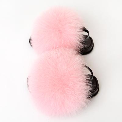 China Fashion Trend Pink Fur Sandals Kids Fur Slippers Kids Hairy Fur Slides For Kids for sale