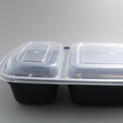 China Black 2 Compartments Rectangle Non-Toxic Disposable Plastic Food Storage Container With Clear Lid for sale