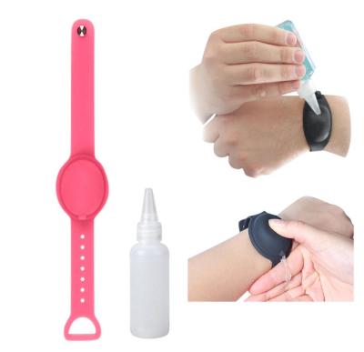 China Eco Friendly Portable Adjustable Wristband Silicone Hand Sanitizer Wristband Hand Dispenser for sale