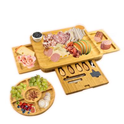 China Cheese Shops Bamboo Cheese Cutting Board With 8piece Knife Set And Hidden Drawer for sale