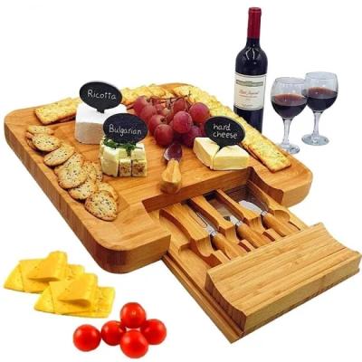 China Disposable bamboo cheese board and cutlery set with slide-out drawer for sale