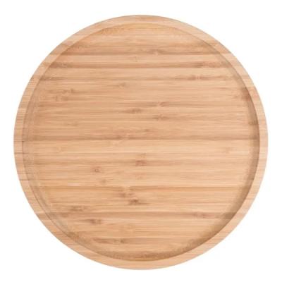 China Sustainable Round Bamboo Board Tray Plate Pizza Burger Bamboo Serving Tray for sale