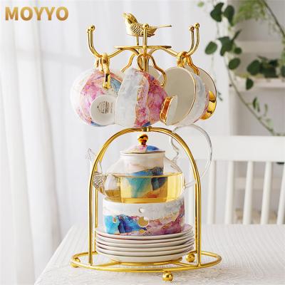 China Sustainable Luxury Ceramic European Sugar Europe Porcelain Coffee Tea Set Pot With Metal Stand for sale