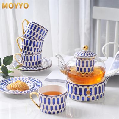 China Tea Set Luxury Modern Fancy Afternoon Morden Style Blue Ceramic Tea Set for sale