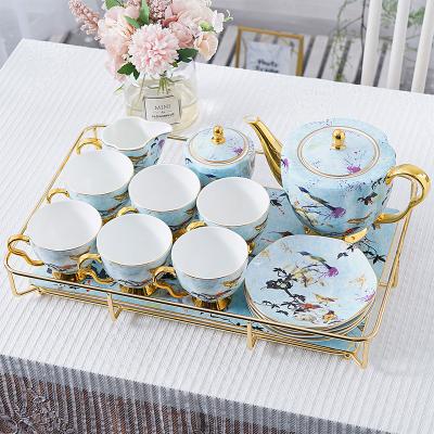 China Luxury High Quality Morden Porcelain Sugar Jar Ceramic Coffee Tea Mug Set With Stand Tray for sale