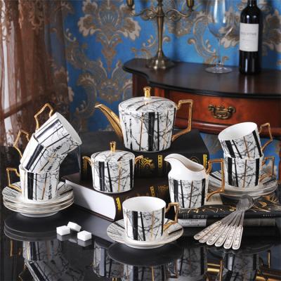 China Morden Luxury Black Marble Porcelain European Style Sugar Jar Coffee Cup Tea Set for sale