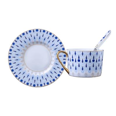 China Viable Blue Saucer In Peacock Porcelain Cup Bone China Coffee Cups for sale