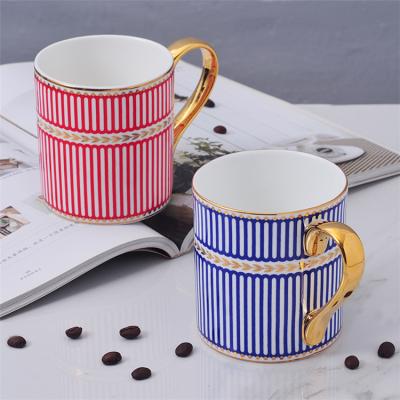 China Modern New Style Colorful Stripe Mugs Ceramic Coffee Mug With Spoon for sale