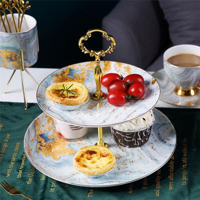 China Eco - Friendly Luxury Dessert Tray Stand With Hand Two Or Three Layer Pastry Cake Riser for sale