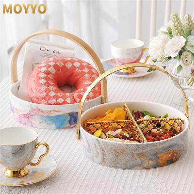 China Morden Luxury Hot Selling Luxury Ceramic Marble Pattern Fruit Dish Round Dish for sale