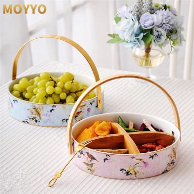 China Luxury Morden Porcelain Fruit Dish Pastry Dessert Tray And Stand With Handle for sale