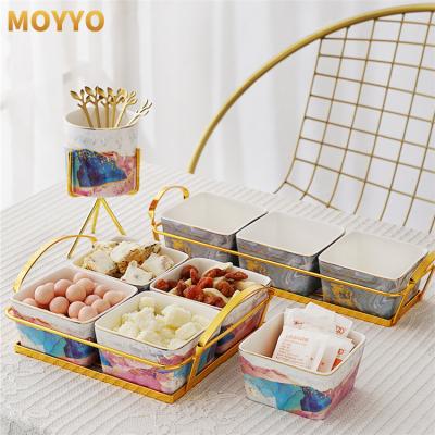 China Morden Hot-Product Small Box Luxury Marble Fruit Dish For Nuts With Iron Stand for sale