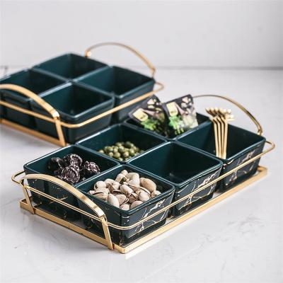 China Morden Luxury High Quality Customize Size Ceramic Dry Fruit Dish With Iron Rack for sale