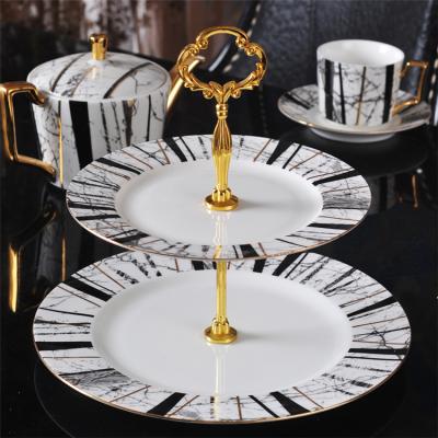 China Eco - Friendly European Style Marbling Round Ceramic Cake Dessert Stand Set for sale