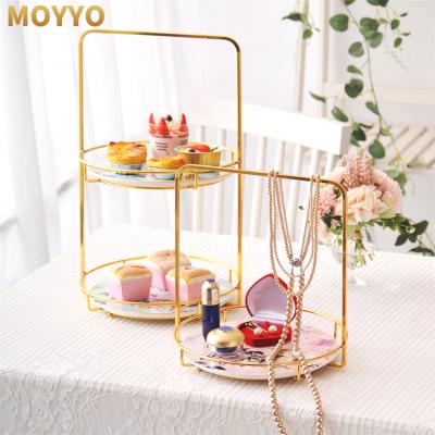 China Luxury Morden Table Top Shelf Decorating Circular Shape Metal Dessert Rack for sale