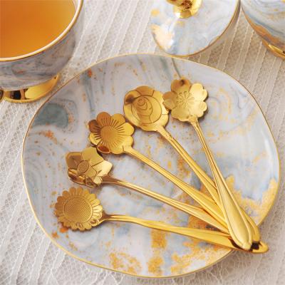 China Minimalist The Latest Hot Item Gold Stainless Steel Flower Spoon For Tea Coffee for sale