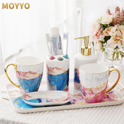 China Luxury Morden Washroom Lotion Bottle Toothbrush Holder Gargle Cup Soap Dish Set of 6 Piece Bathroom Accessories for sale