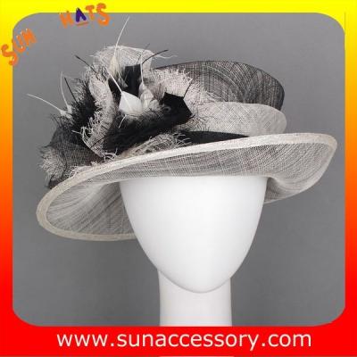 China Elegant fancy Church sinamay hats for ladies ,Sinamay mid brim church hat for sale