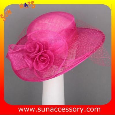 China Elegant fancy Church sinamay hats for ladies ,Sinamay wide brim church hat for sale