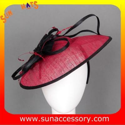 China 0916  fashion red sinamay fascinators hats and caps with feather  ,Fancy Sinamay fascinator  from Sun Accessory for sale