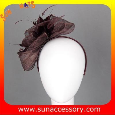 China 0919 hot sale  fashion brown sinamay fascinators hats and caps with veil ,Fancy Sinamay fascinator  from Sun Accessory for sale