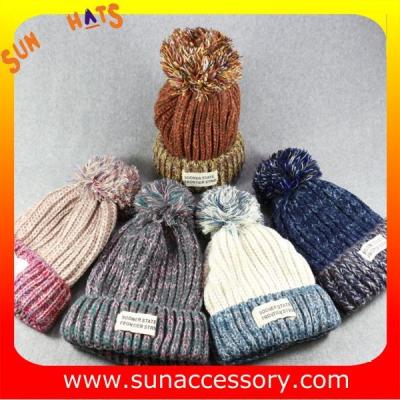 China AK17014 Sun Accessory customized wholesale knitted beanie caps and hats with Pom pom  ,caps in stock MOQ only 3 pcs for sale