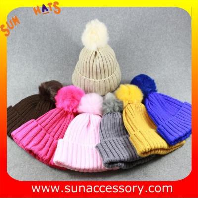 China AK170191 Sun Accessory cheap knitted beanie hats with pom pom for sale