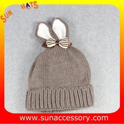 China AK17023 Sun Accessory customized baby knitted beanie caps and hats with rabbit ear, ,caps in stock MOQ only 3 pcs for sale