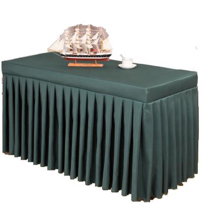 China Customized Washable Party Banquet Event Table Skirt Polyester Hotel Table Cover With Wave Edge for sale