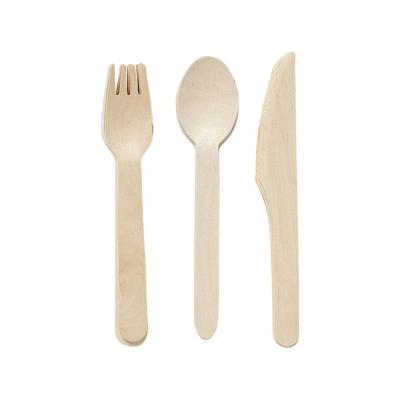 China Birch Wood Eco-friendly Disposable Bulk Spoon Forks Knives Cloth Set Disposable Wooden Cutlery Sets for sale