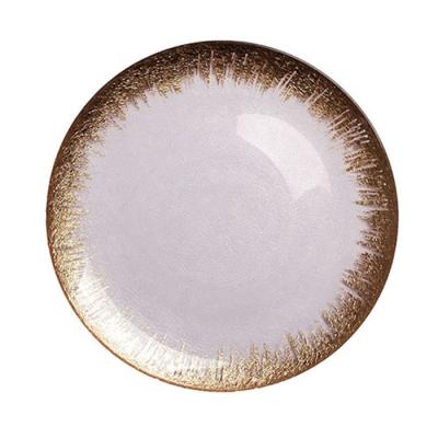 China Minimalist High Quality Wedding Used Charger Gold Rim Glass Dishes With Gold Trim for sale