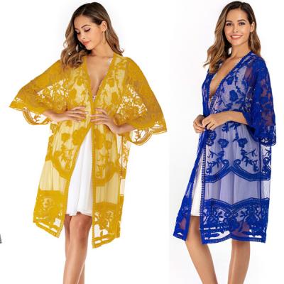 China Factory USA Boho Lace Holiday Wear Bikini Beach Kimono Breathable Cardigan Cover Up for sale