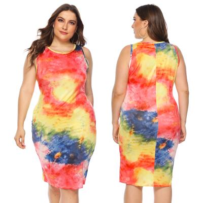 China Breathable Tie Dye Plus Size Women Clothing Summer Dress Orange Bodycon Dress Plus Size for sale