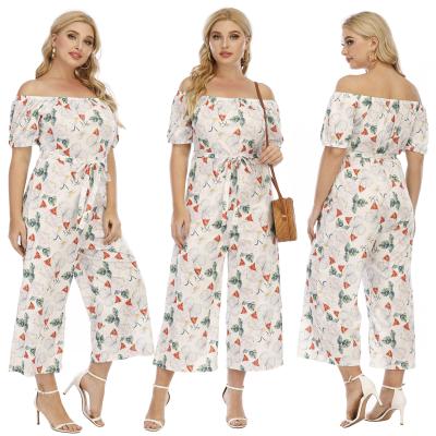 China Anti-Wrinkle Summer Plus Size One Piece Polyester Off The Shoulder Overalls Women Long Pants for sale