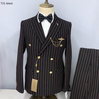 China New fashion men's boutique business vertical stripe wedding suit dress coat pants 2/2022 new fashion men's suits 2 pcs set blazers jacket pants for sale