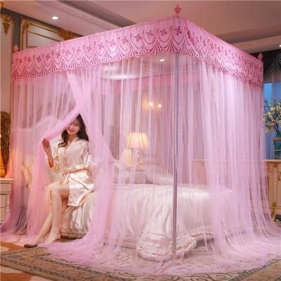 China Insecticide Treated High Quality Luxury Mosquito Net Lace Up Rod Adult Square Mosquito Net Telescopic Bed for sale