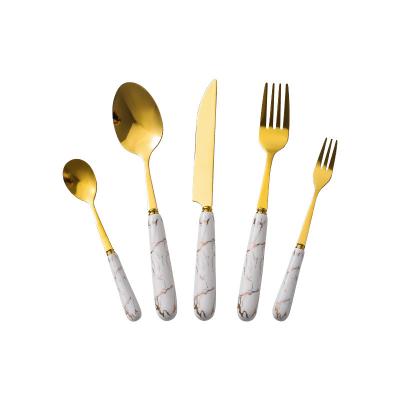 China Creative Stainless Steel Knife And Fork Viable Nordic Knife And Fork Marble Spoon With Ceramic Handle for sale