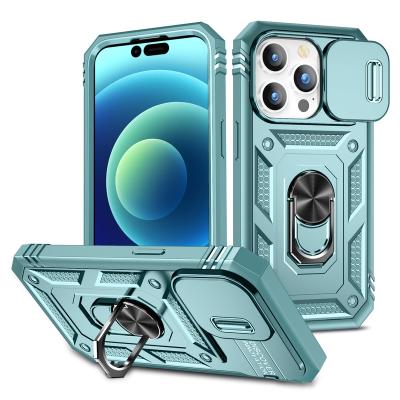 China Shockproof New Arrival Shockproof Metal Kickstand Phone Case with Slide Camera Cover For iPhone 15 Pro Max for sale