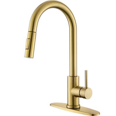 China Pull Out Spray Gold Color Kitchen Faucet Modern Kitchen Sink Faucet with Pull-Down Sprayer Single Level Stainless Steel Faucet grifos de cocina for sale