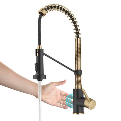 China Sense Faucets 2023 Black+golden Automatic Smart Taps Kitchen Faucet Factory SUS304 Stainless Steel Pull Down Smart Sensor Kitchen Tap Pull Out for sale