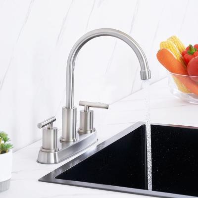 China Metered Faucets Dual Handle Kitchen Faucet Brushed Nickel Kitchen Sink Faucet 3 Hole RV Faucet for Kitchen Sink Stainless Steel Water Mixer Taps for sale