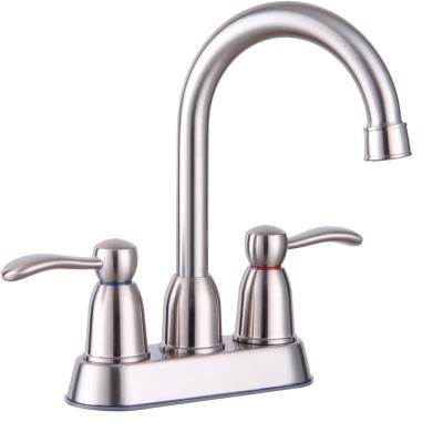 China Metered Faucets Brushed Nickel Bathroom Faucets for Sink 3 Hole 2 Handle Centerset Faucet for Bathroom Sink Lead-Free And Water Supply Lines for sale