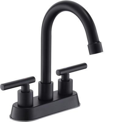 China Metered Faucets Black Bathroom 2 Handle Sink Faucet Centerset Bathroom Sink Faucet Water Supply Lines Bathroom Faucet Black for sale