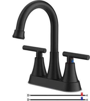 China Metered Faucets Bathroom Faucets for Sink 3 Hole Matte Black with 2 Supply Hoses Lead-Free 2-Handle Centerset Faucet for Bathroom Sink Vanity RV for sale