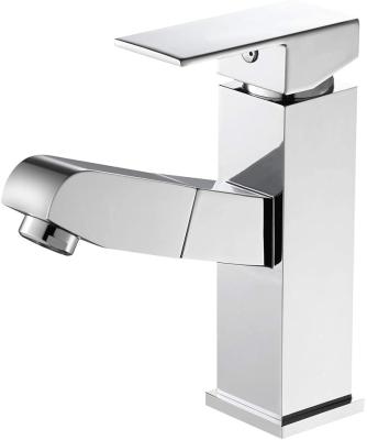 China Metered Faucets Pull Down Sprayer Square Single-Handle Polished Electroplating Vanity Faucet Available Modern Style Refined Copper Bathroom Tap for sale