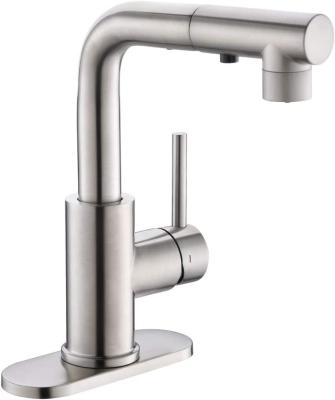 China Metered Faucets Pull Out Sprayer Bathroom Mini Bar Prep Faucet Single Handle 3Hole Kitchen Farmhouse utility Faucet Outdoor Laundry Brush Nickel for sale