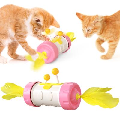 China Automatic Temptress Stored Toy Interactive Cat Chew Toys Cat Rotate Feather Toys Pet Roller for sale