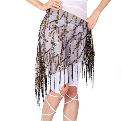 China Hot Selling Tassel Sequined Belly Dance Performance Skirt Belt Triangle Belly Dance Scarf Skirt Hip Dance Shawl for sale