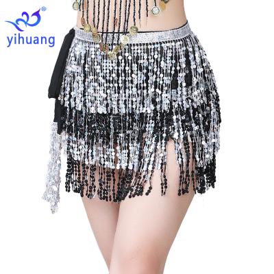 China Breathable Washable High Quality Hip Scarf Sequin Tassel Dance Performance Wear Costume Festival Hip Skirt Scarf for sale