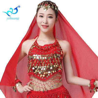 China Breathable Washable Indian Dance Bra Sequin Women Puffy Coins Costumes Tops Halter Chiffon for sale